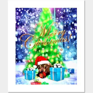 Christmas Greeting with a Cute Dachshund Puppy Posters and Art